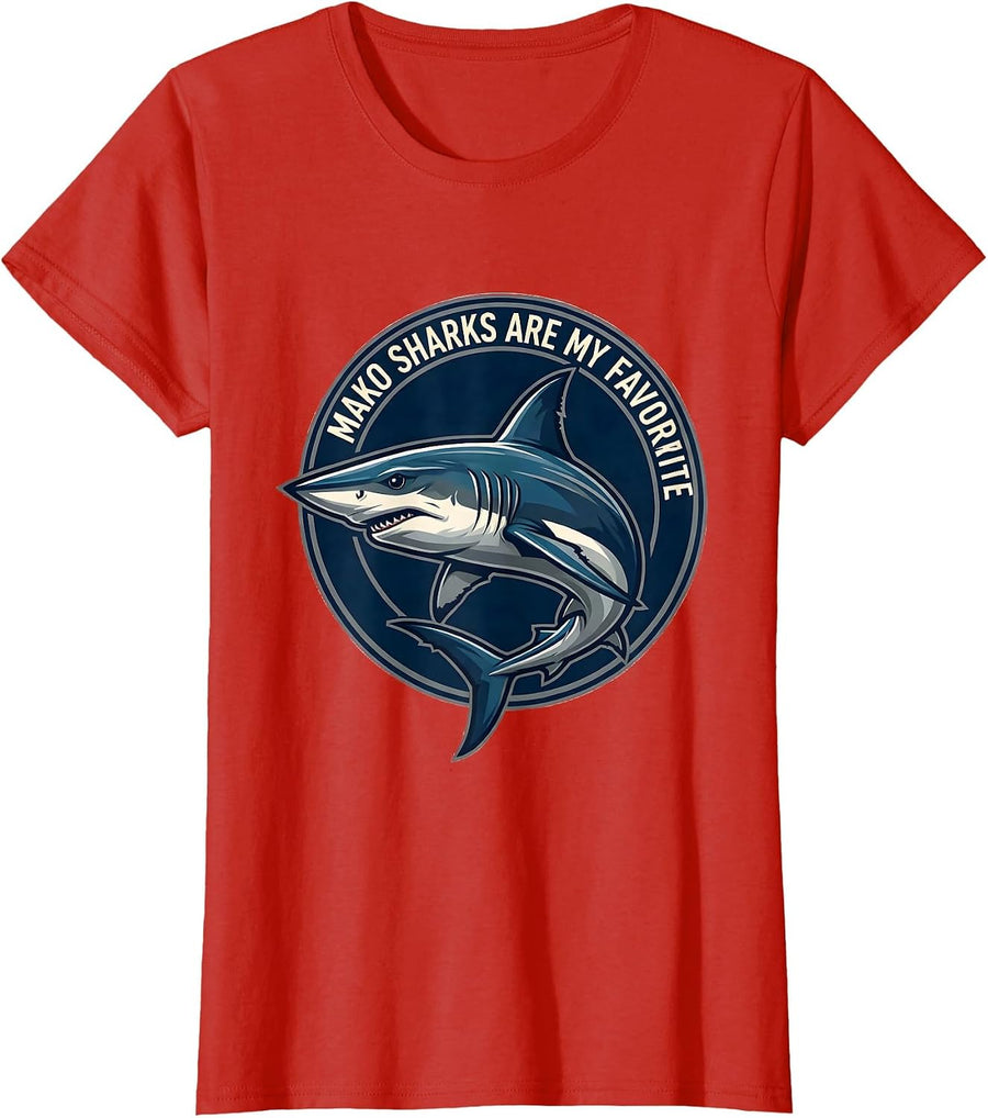 Women's Mako Sharks Are My Favorite Mascot Logo Ocean Wildlife T-Shirt - Red