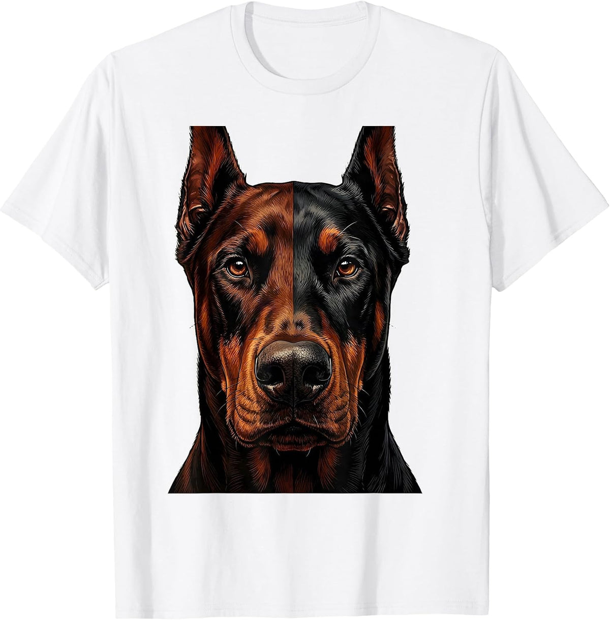 Men's Doberman Face Split Two-Tone Graphic Design T-Shirt - White