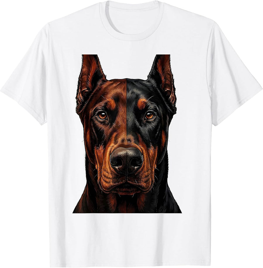 Men's Doberman Face Split Two-Tone Graphic Design T-Shirt - White