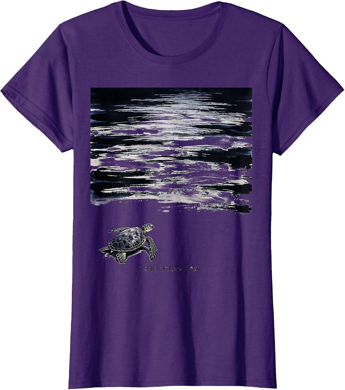 Women's Their Ocean First Ink Brush Sea Turtle Beach Souvenir T-Shirt - Purple