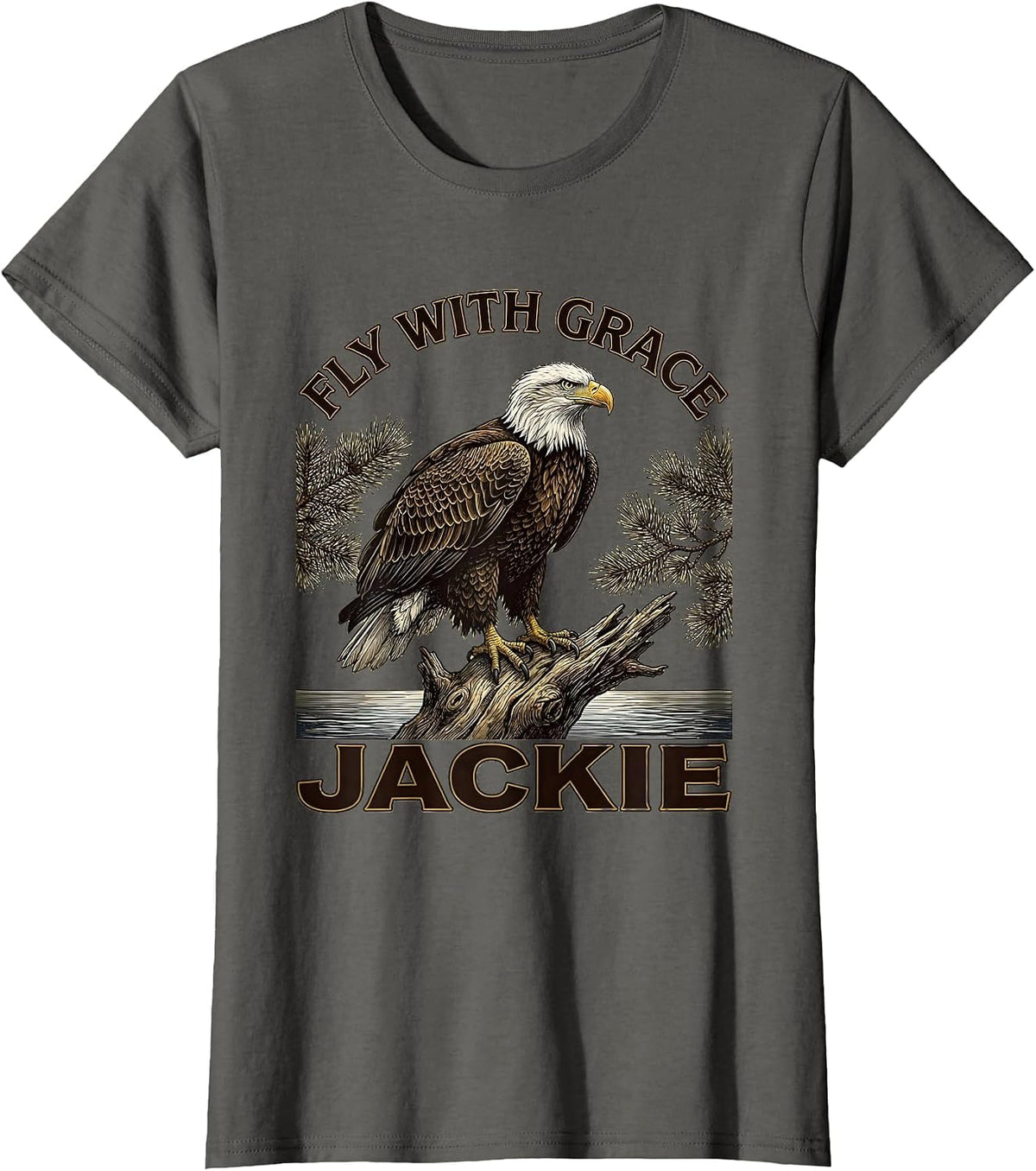 Women's Fly With Grace, Jackie Vintage Bald Eagle Memorial Tribute T-Shirt - Asphalt Grey