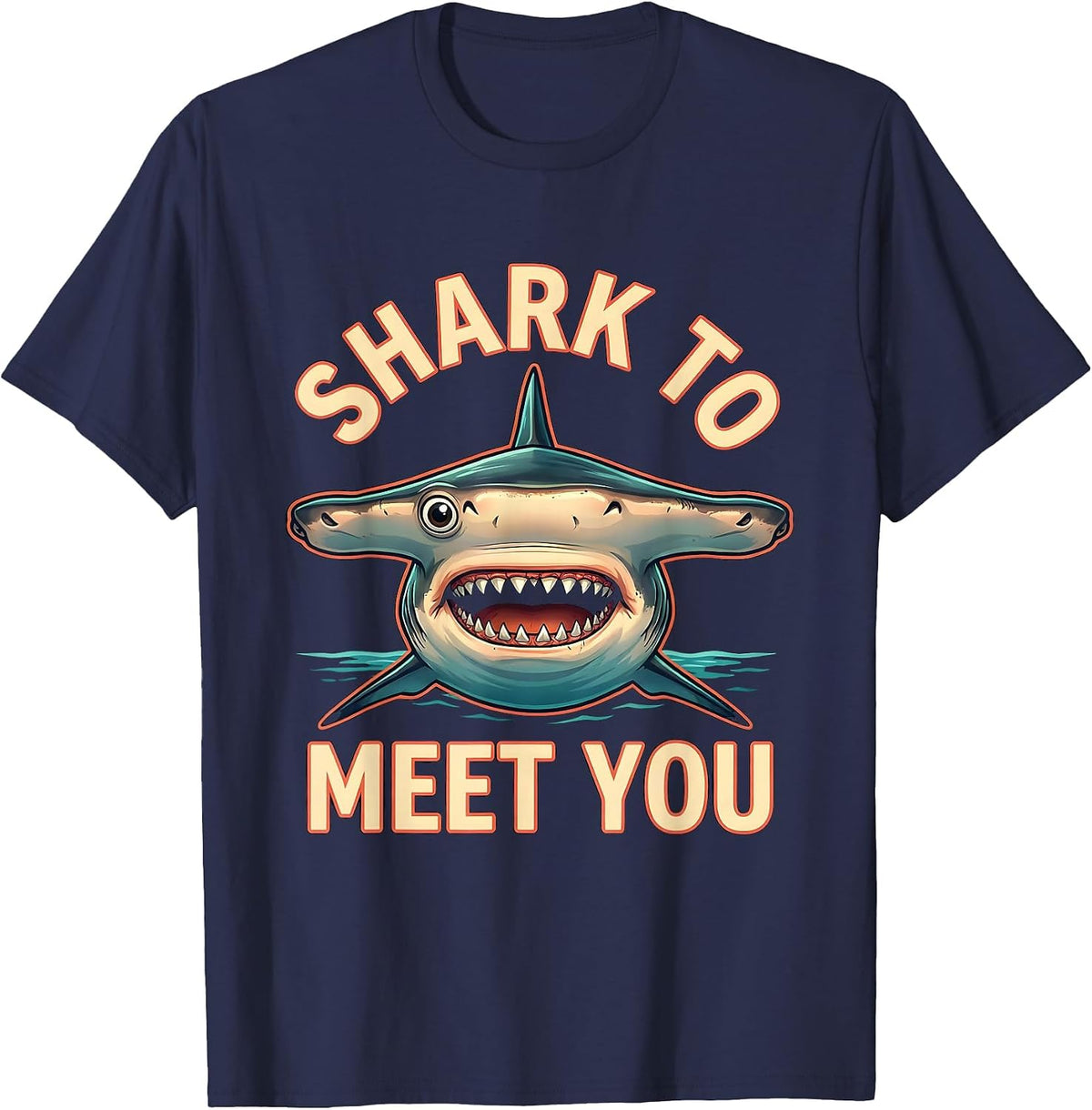 Shark To Meet You Funny Shark Lover Ocean Wildlife Humor T-Shirt - Navy Blue