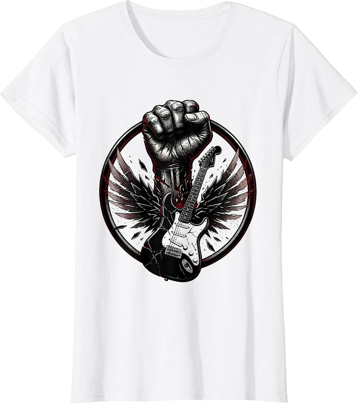 Iron Fist Crushing Guitar Metal Band Graphic T-Shirt - White