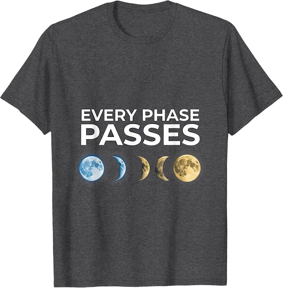 Men's Every Phase Passes Cosmic Moon Phases Astronomy Celestial T-Shirt - Dark Heather Grey