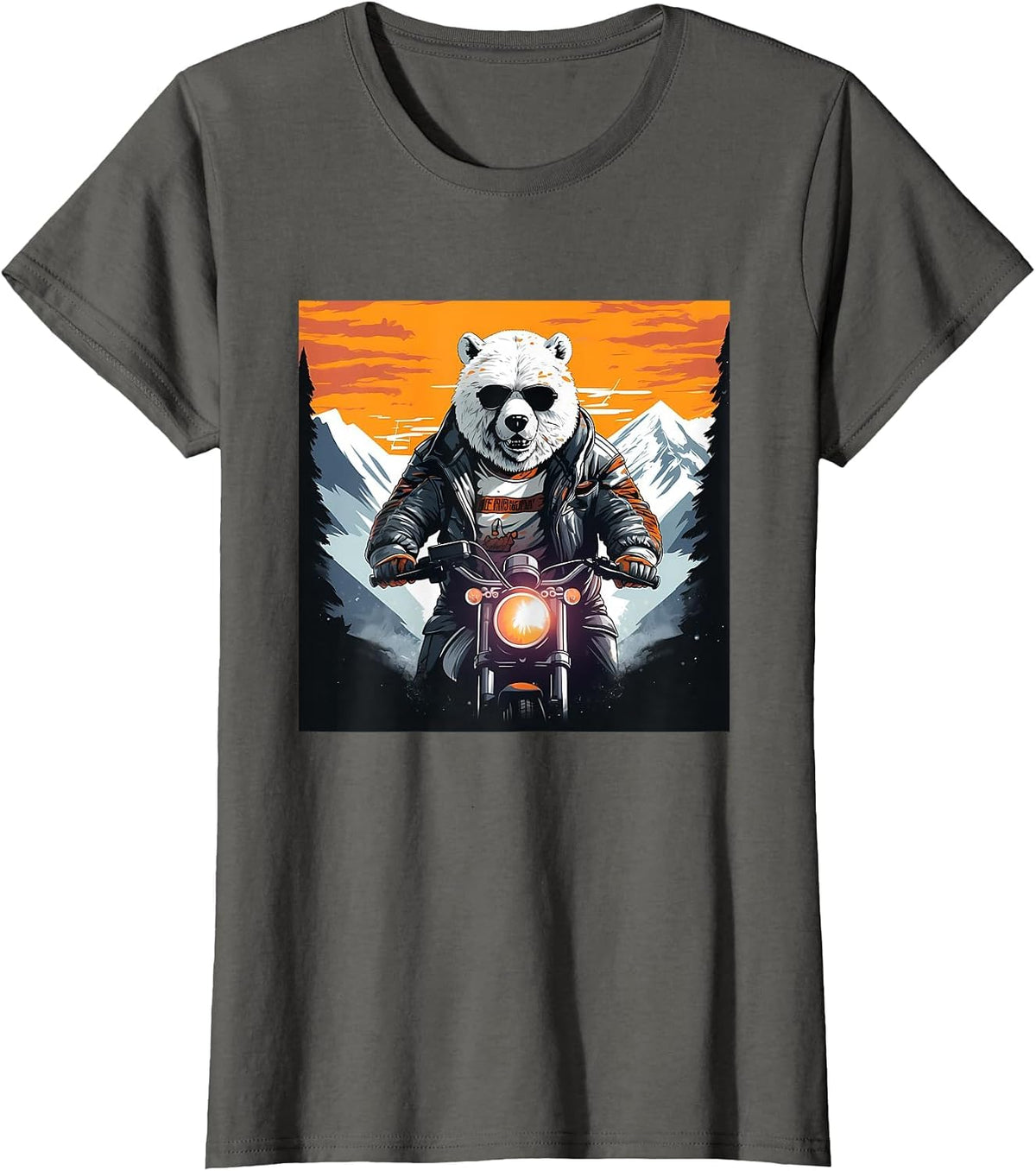 Biker Polar Bear Riding Motorcycle T-Shirt - Asphalt Grey