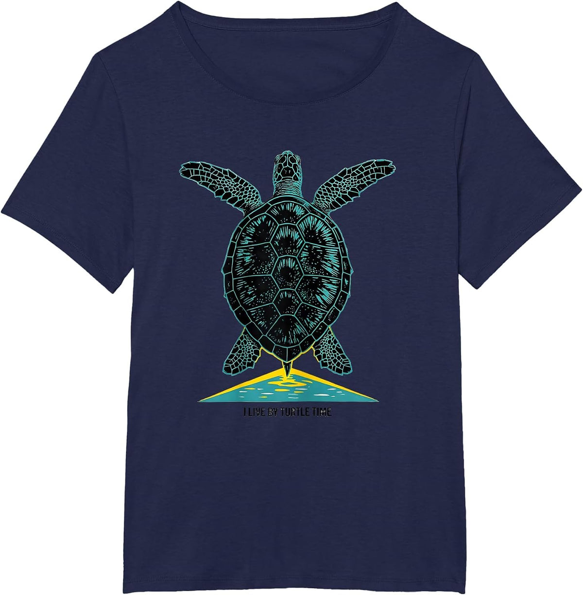 Women's I Live By Turtle Time Funny Sea Turtle Lover Animal Humor T-Shirt - Navy Blue