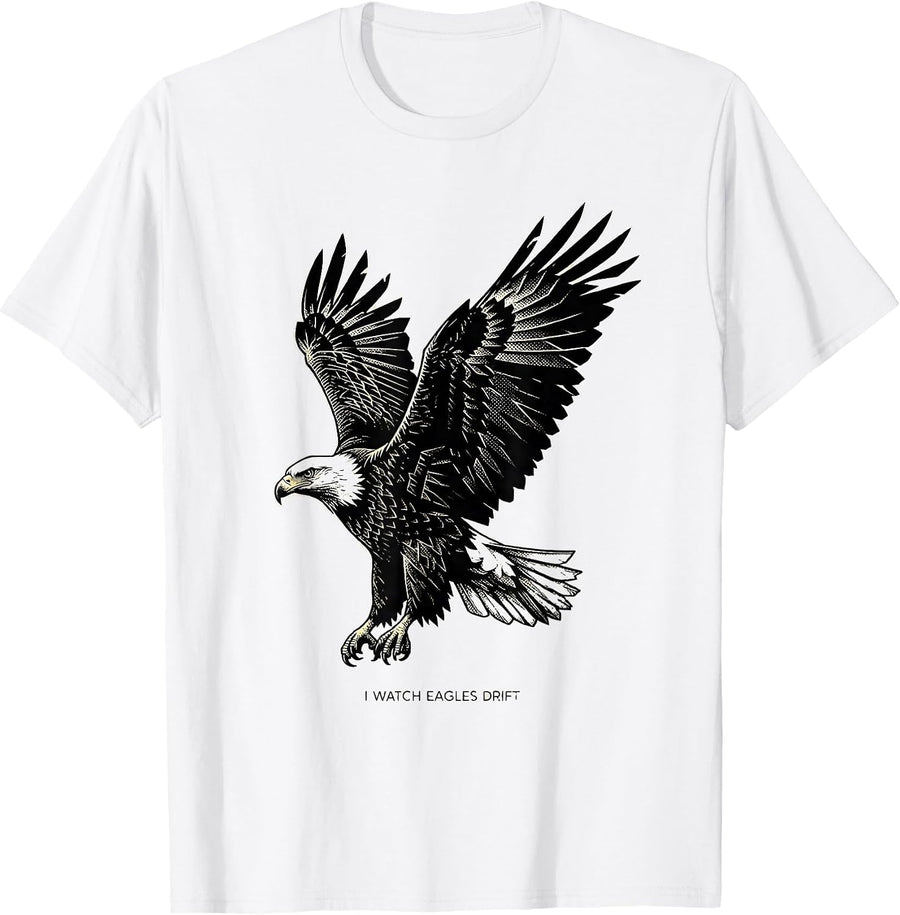 Men's I Watch Eagles Drift Custom Dithered Bald Eagle Wildlife Art T-Shirt - White