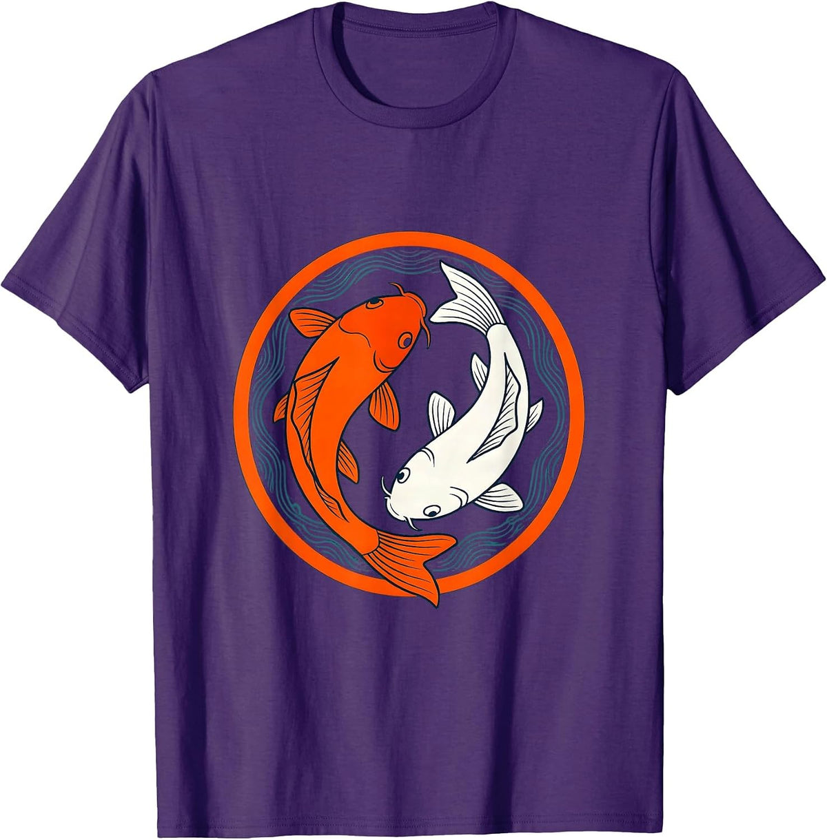 Twin Koi Fish Circling Yin Yang Harmony Design T-Shirt - Purple