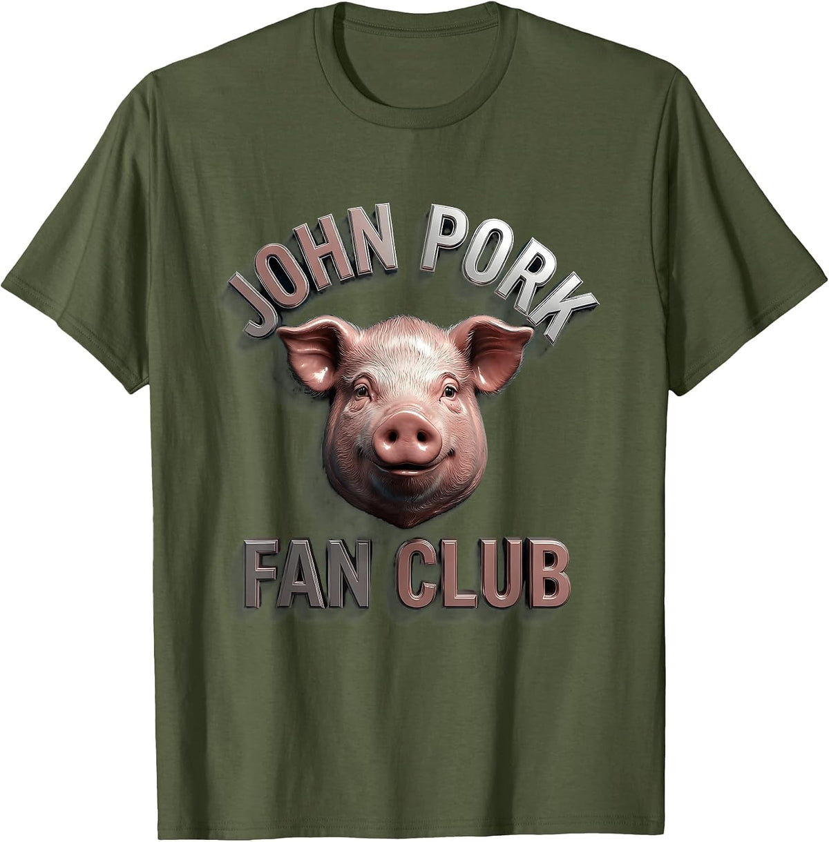 John Pork Fan Club Graphic Design T-Shirt - Olive Green