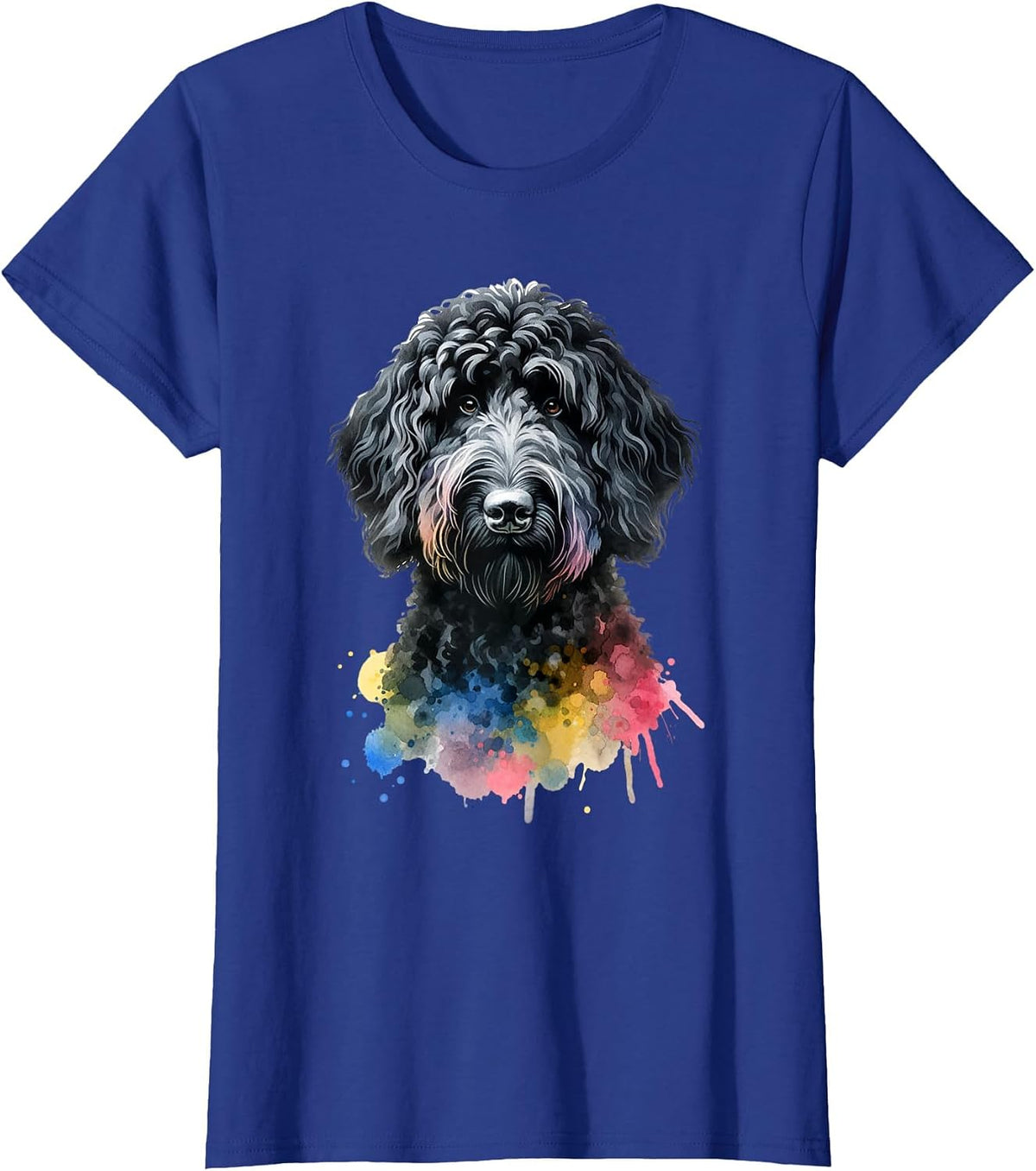 Black Labradoodle Dog Watercolor Artwork T-Shirt - Royal Blue