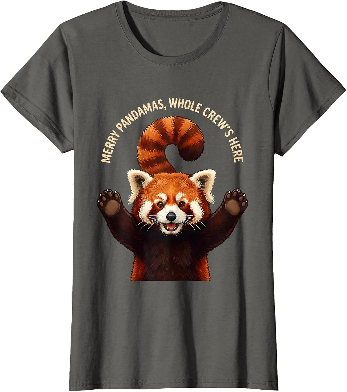 Women's Merry Pandamas, Whole Crew's Here Funny Red Panda Lover Gift T-Shirt - Asphalt Grey