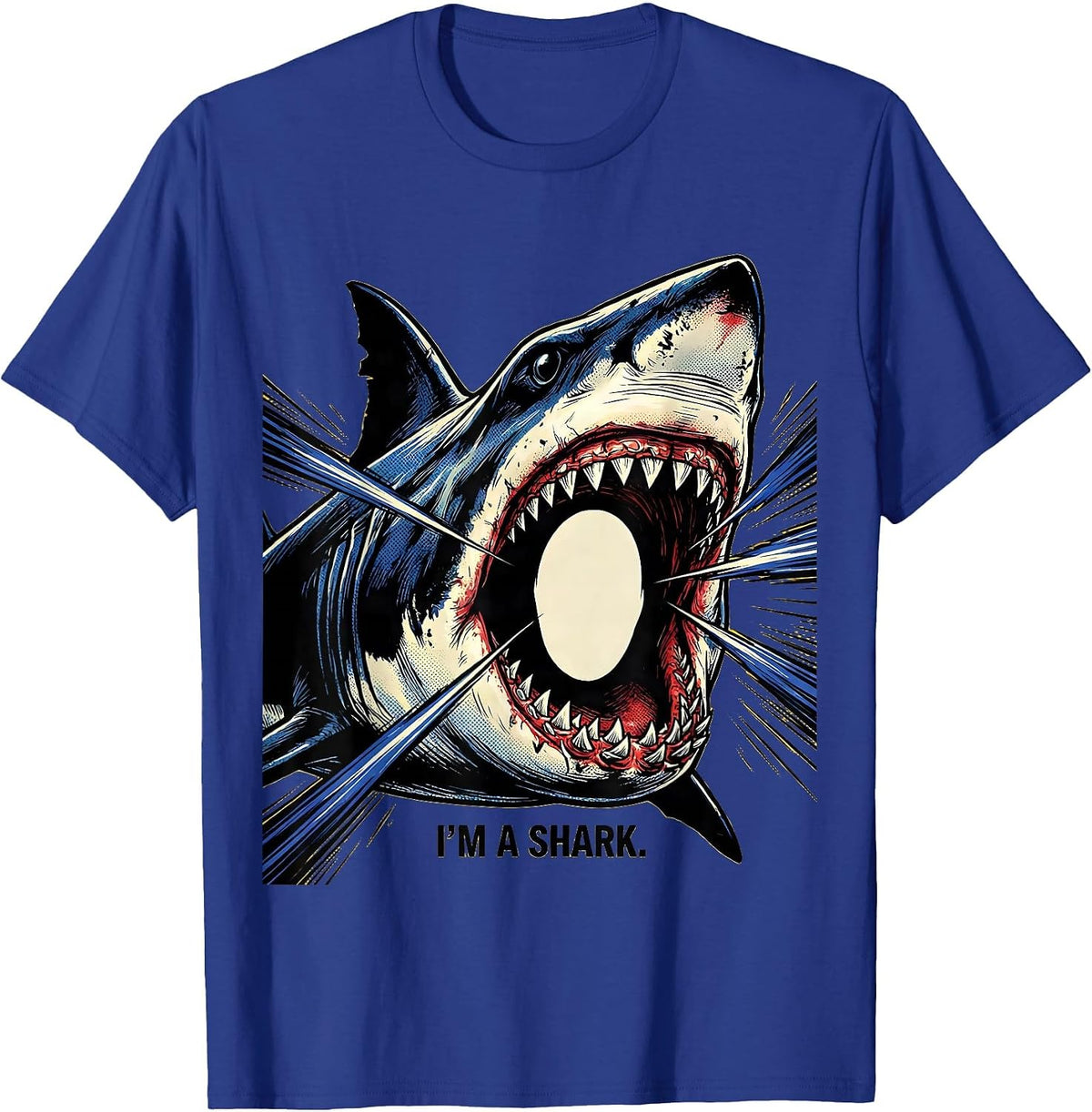 I'm A Shark Comic Book Shark Jaw Halloween Costume Novelty T-Shirt - Royal Blue