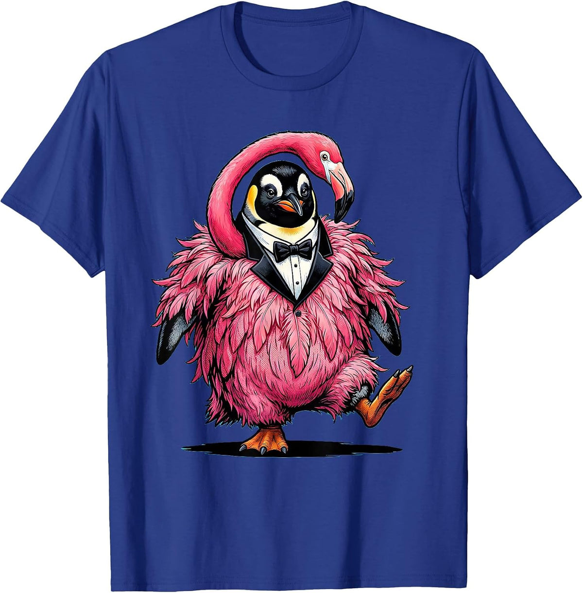 Men's Funny Penguin in Flamingo Costume Graphic T-Shirt - Royal Blue