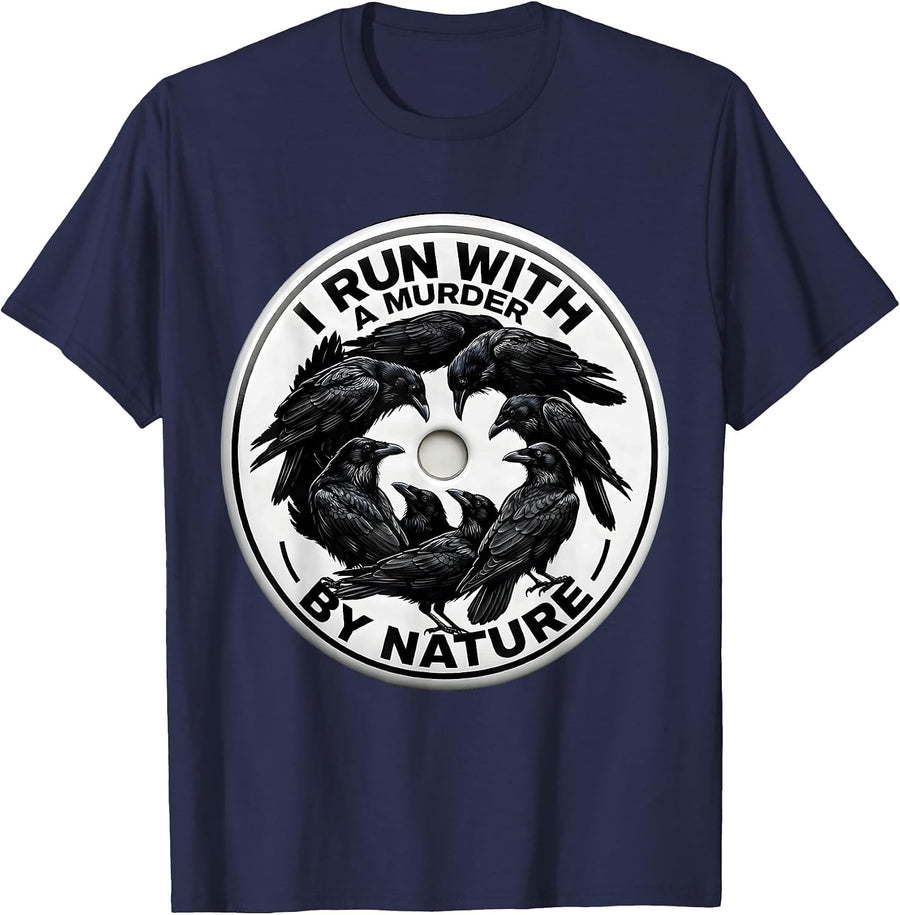 I Run With A Murder By Nature Gothic Raven Silhouette Dark T-Shirt - Navy Blue