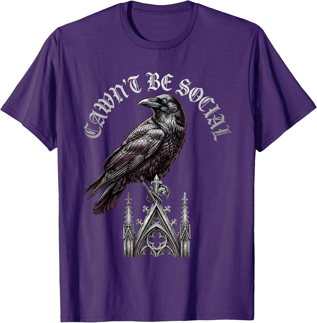 Men's Cawn't Be Social Gothic Crow Dark Humor Raven Bird T-Shirt - Purple