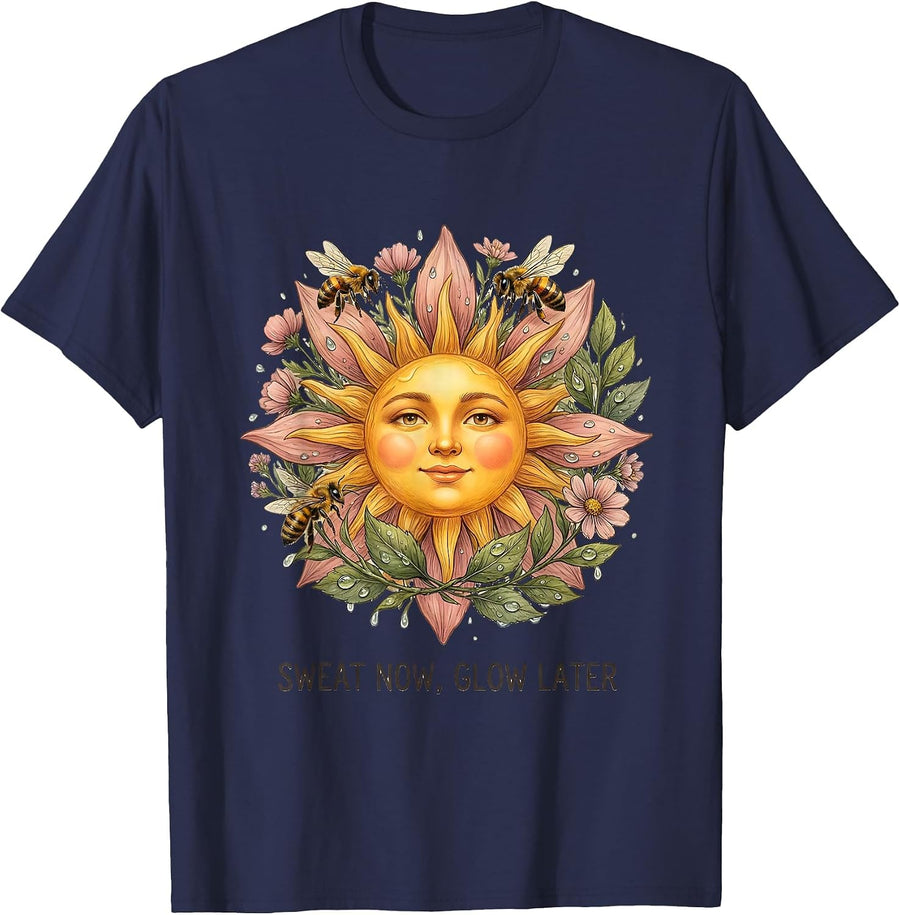 Sweat Now Glow Later Athleisure Summer Design T-Shirt - Navy Blue