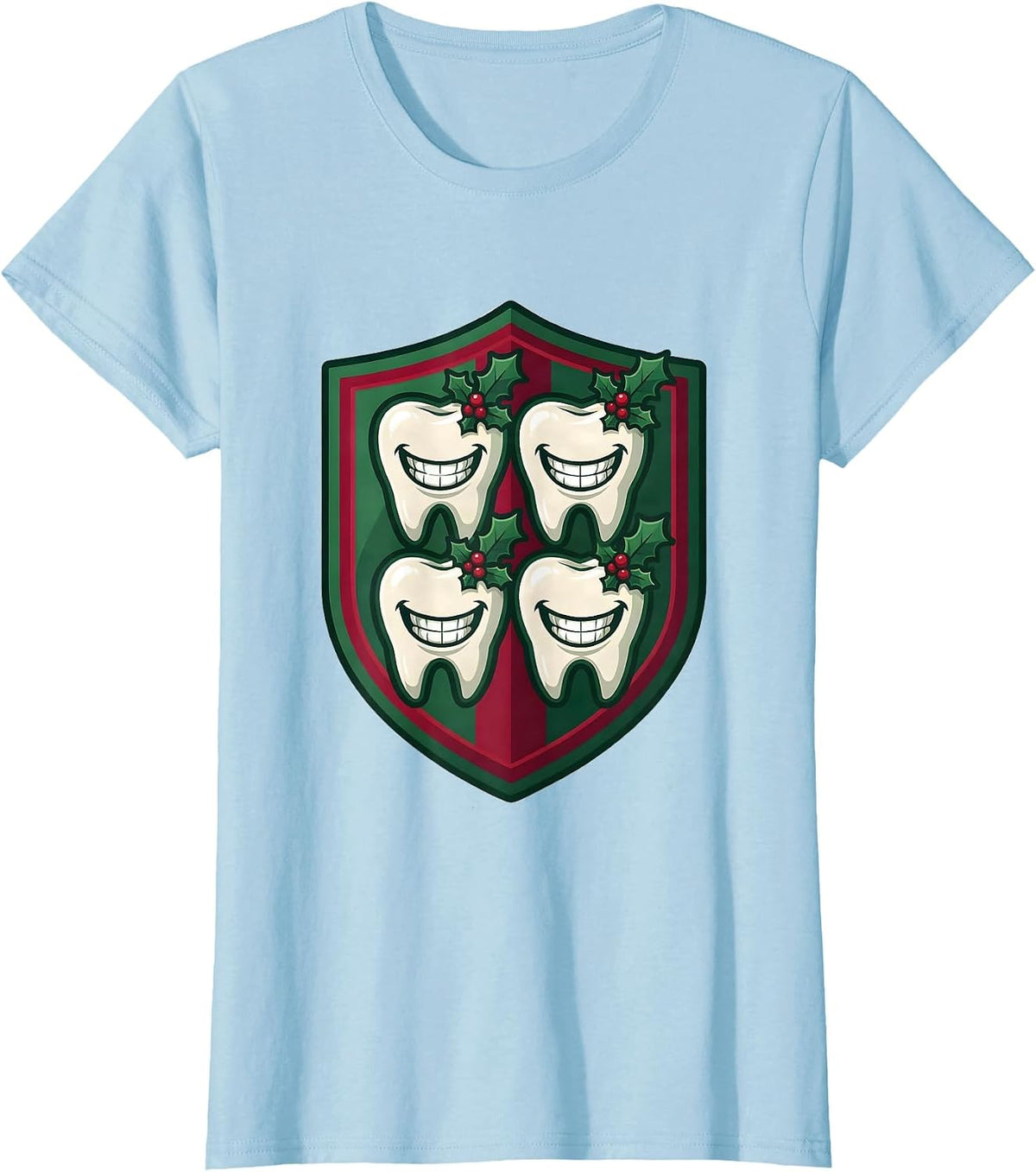 Women's Tooth Mascot Team Christmas Dentist Dental Crew Humor T-Shirt - Baby Blue