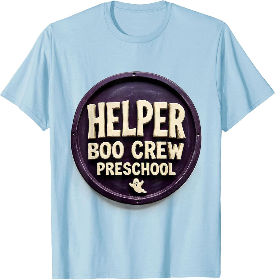 Men's Preschool Boo Crew Helper Funny Preschool Teacher Halloween T-Shirt - Baby Blue