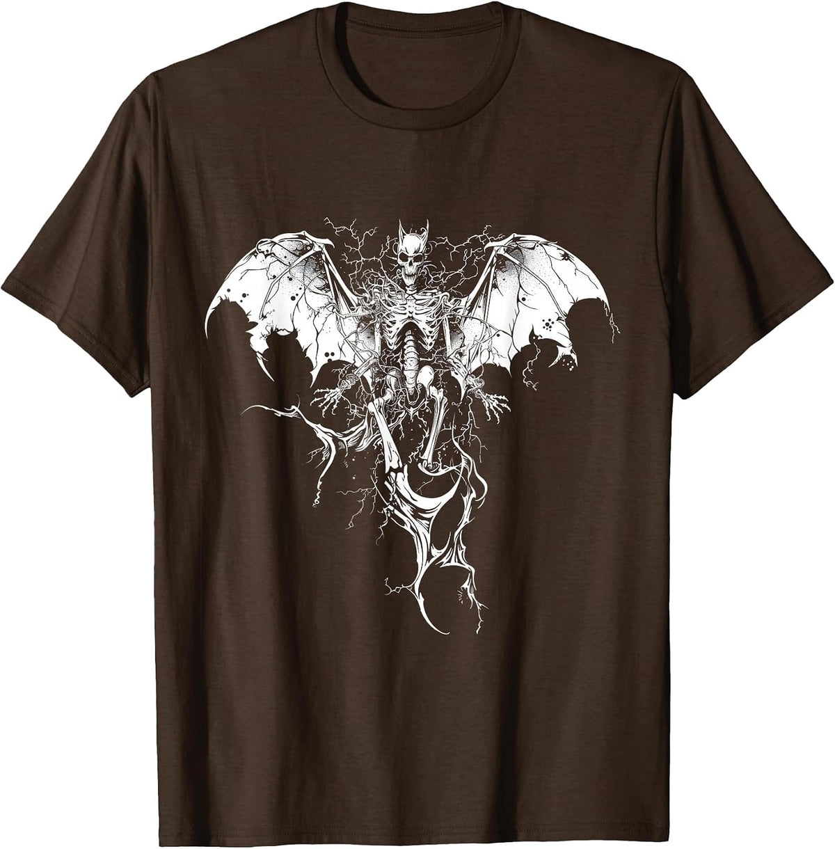 Dark and Bold Skull Music Design for Rock and Goth Fans T-Shirt - Brown