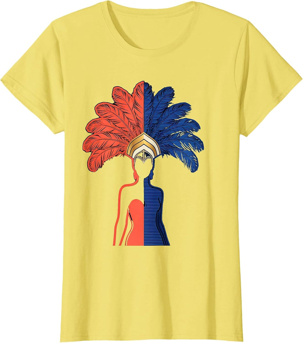 Showgirl Silhouette Feathered Headdress Design T-Shirt - Lemon Yellow