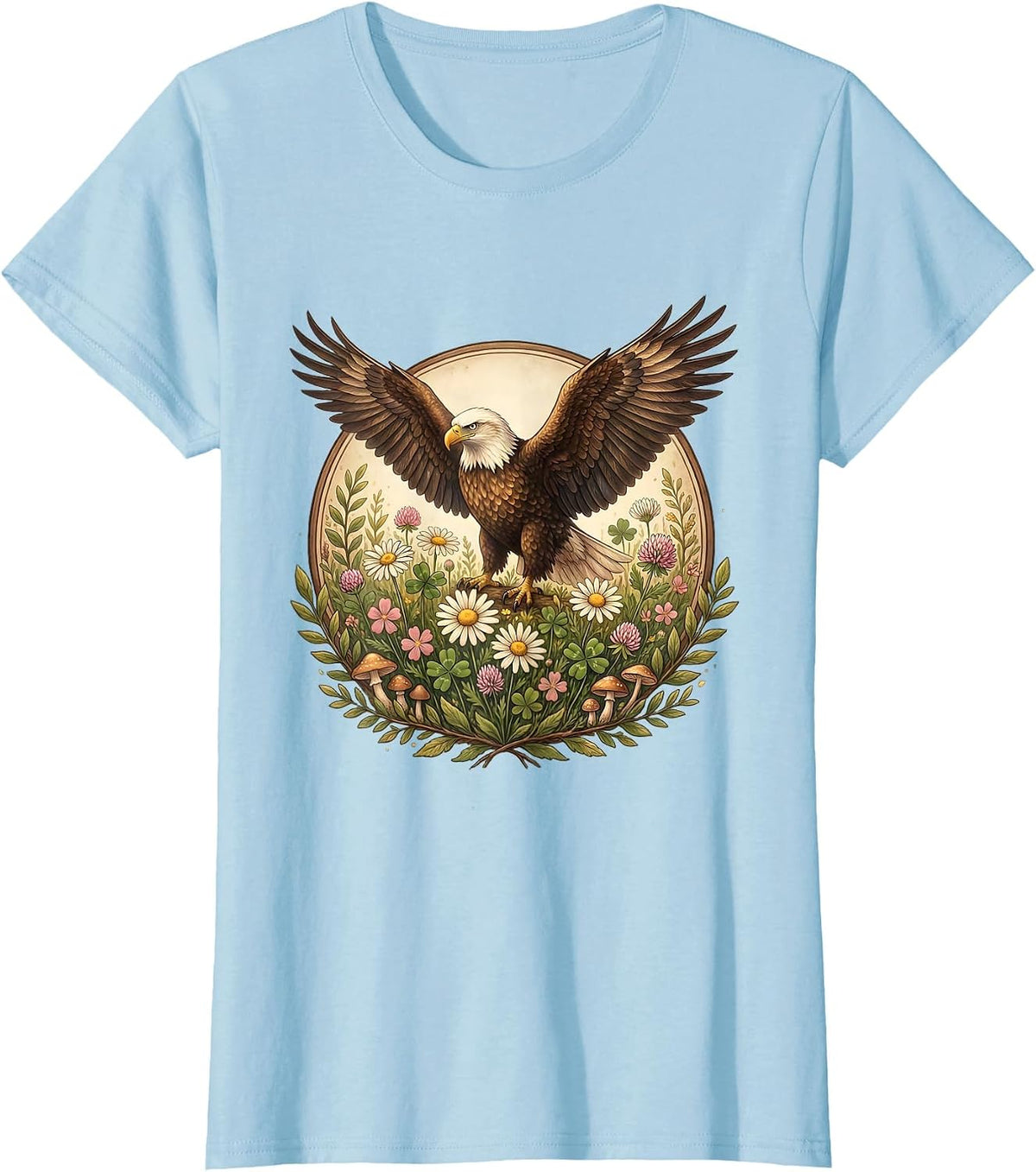 Bald Eagle Wildflower Bloom USA Nature Design T-Shirt - Baby Blue