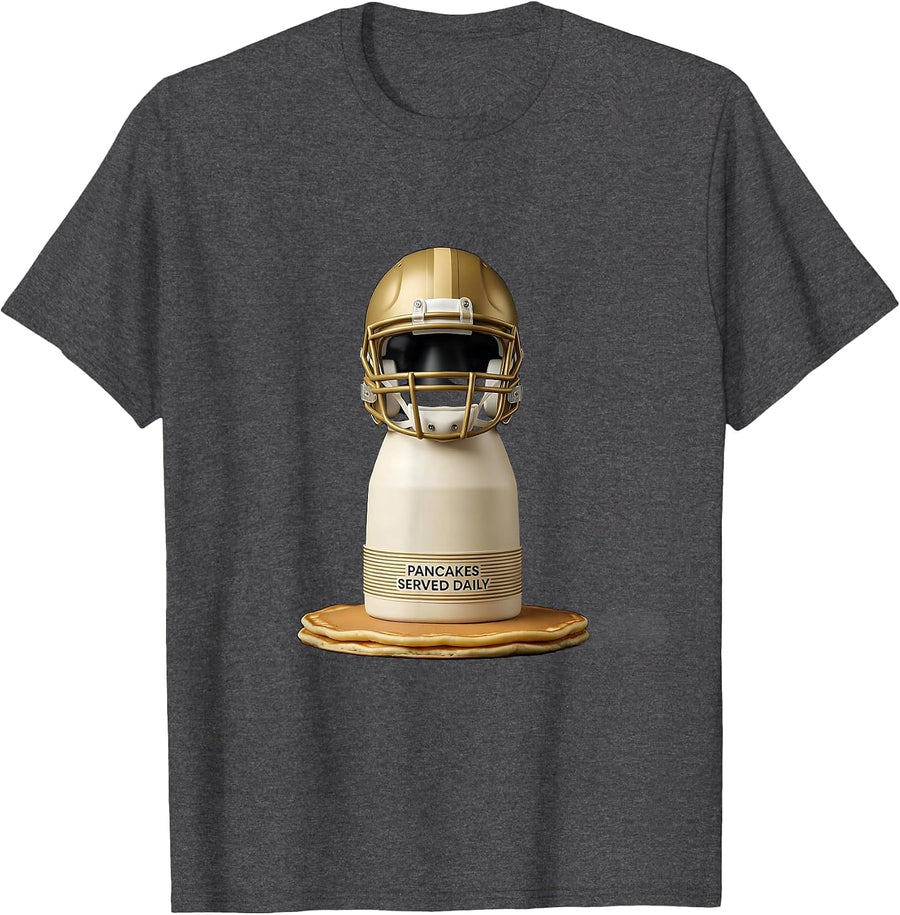 Men's Pancakes Served Daily Funny Football Lineman Hero Humor T-Shirt - Dark Heather Grey