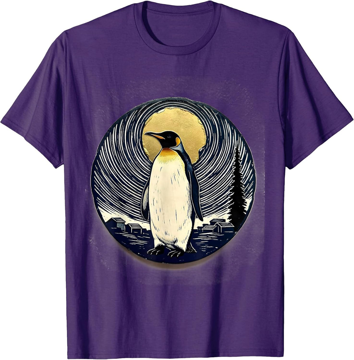 Men's Penguin Starry Night Van Gogh Art Parody Animal Lover T-Shirt - Purple
