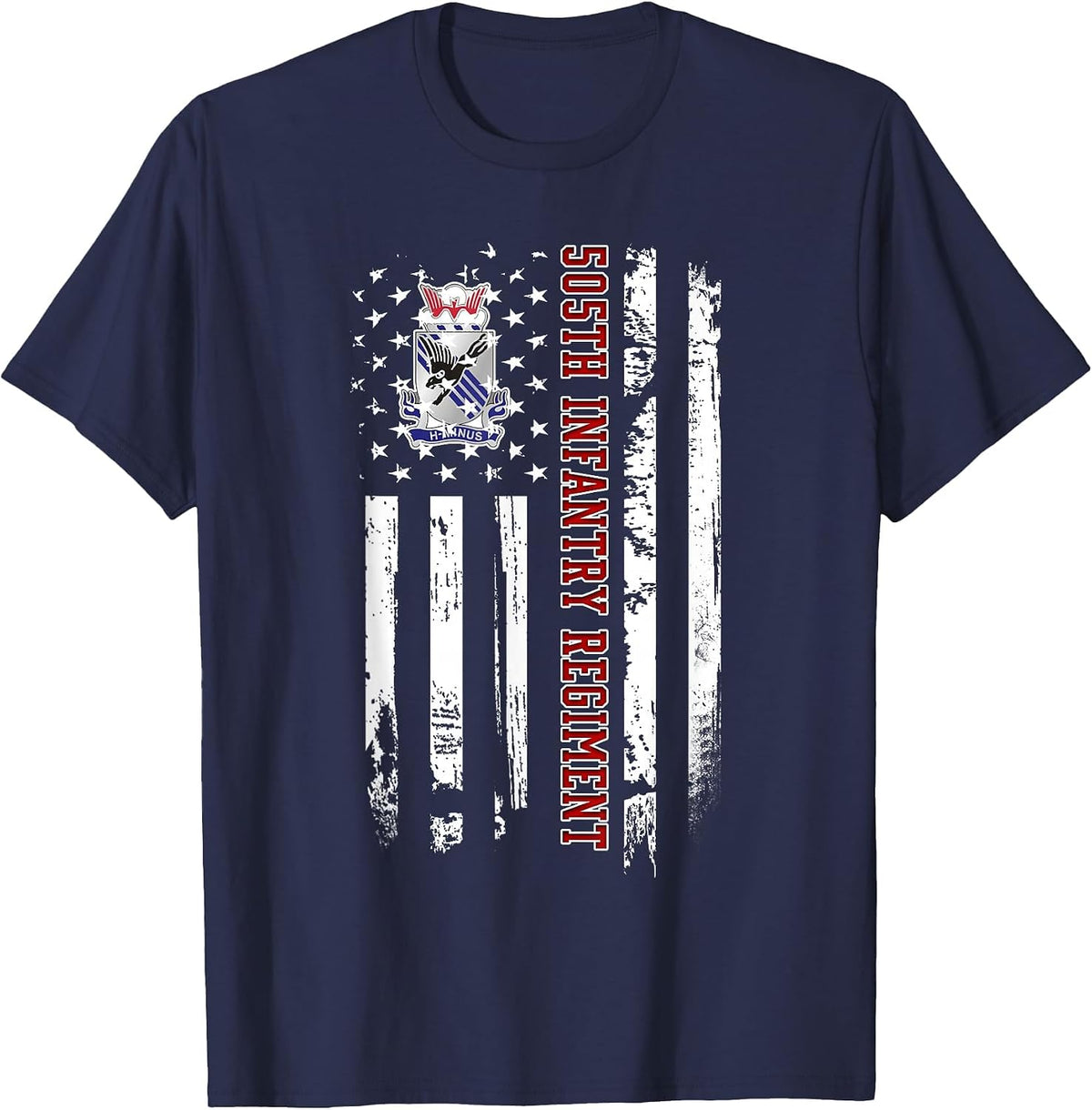 505th Infantry Regiment Veteran USA Flag Veterans Day Xmas T-Shirt - Navy Blue