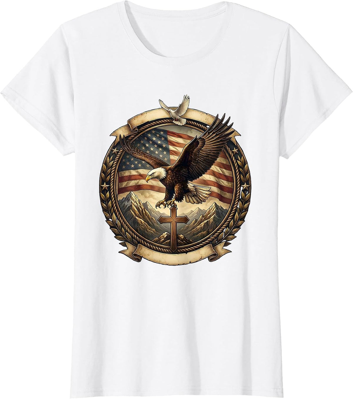 Women's Bald Eagle Soaring Over Mountain Peaks T-Shirt - White