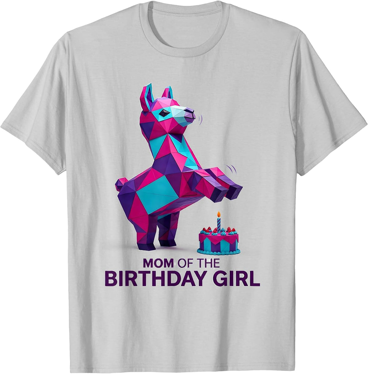 Men's Mom Of The Birthday Girl Low Poly Llama Piñata Party Humor T-Shirt - Silver Grey