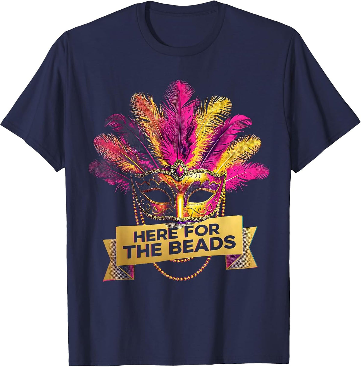 Men's Here for the Beads Mardi Gras Festive Design T-Shirt - Navy Blue