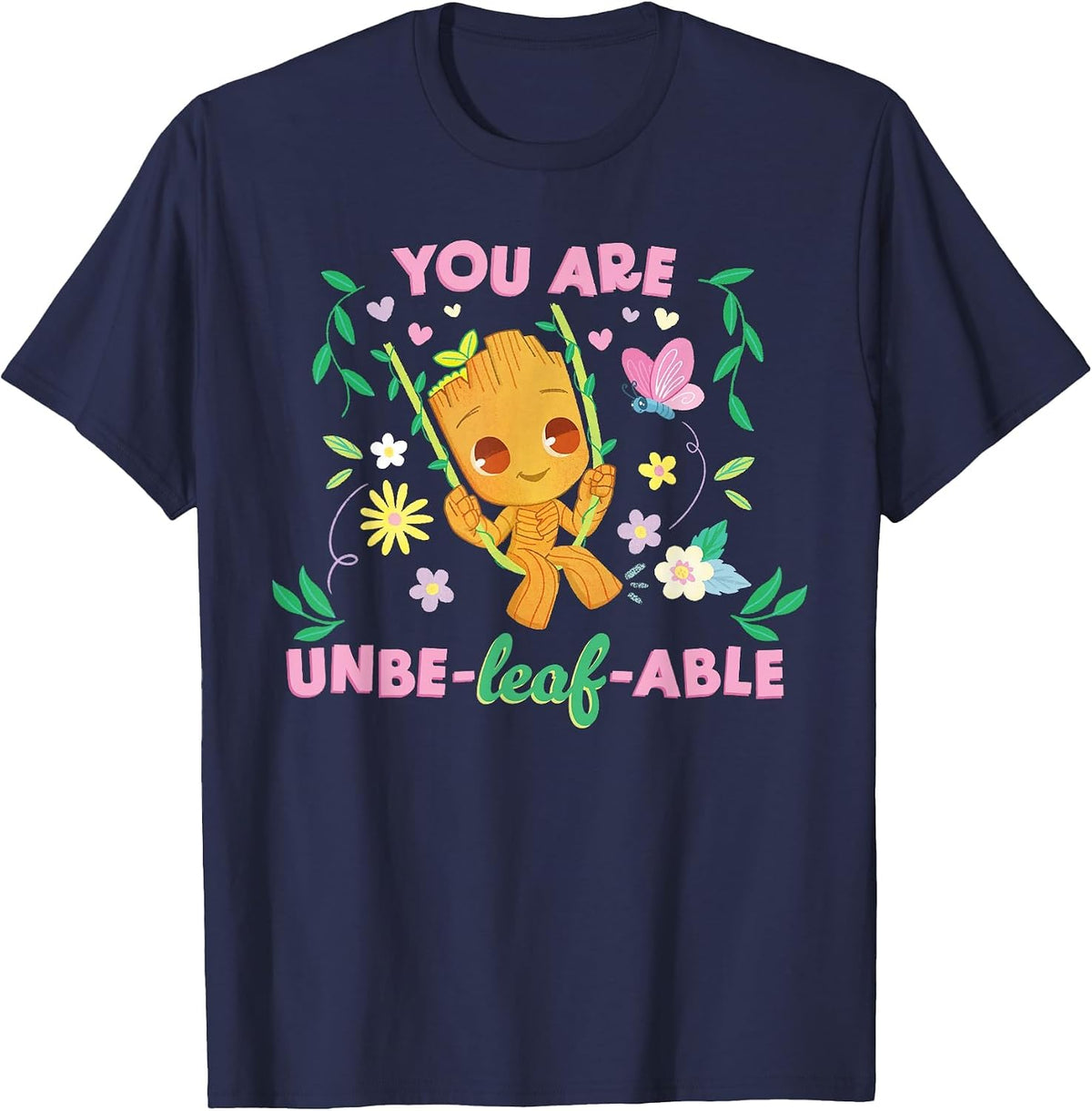Marvel Valentine's Day Spring Groot You are Unbe-Leaf-able T-Shirt - Navy Blue