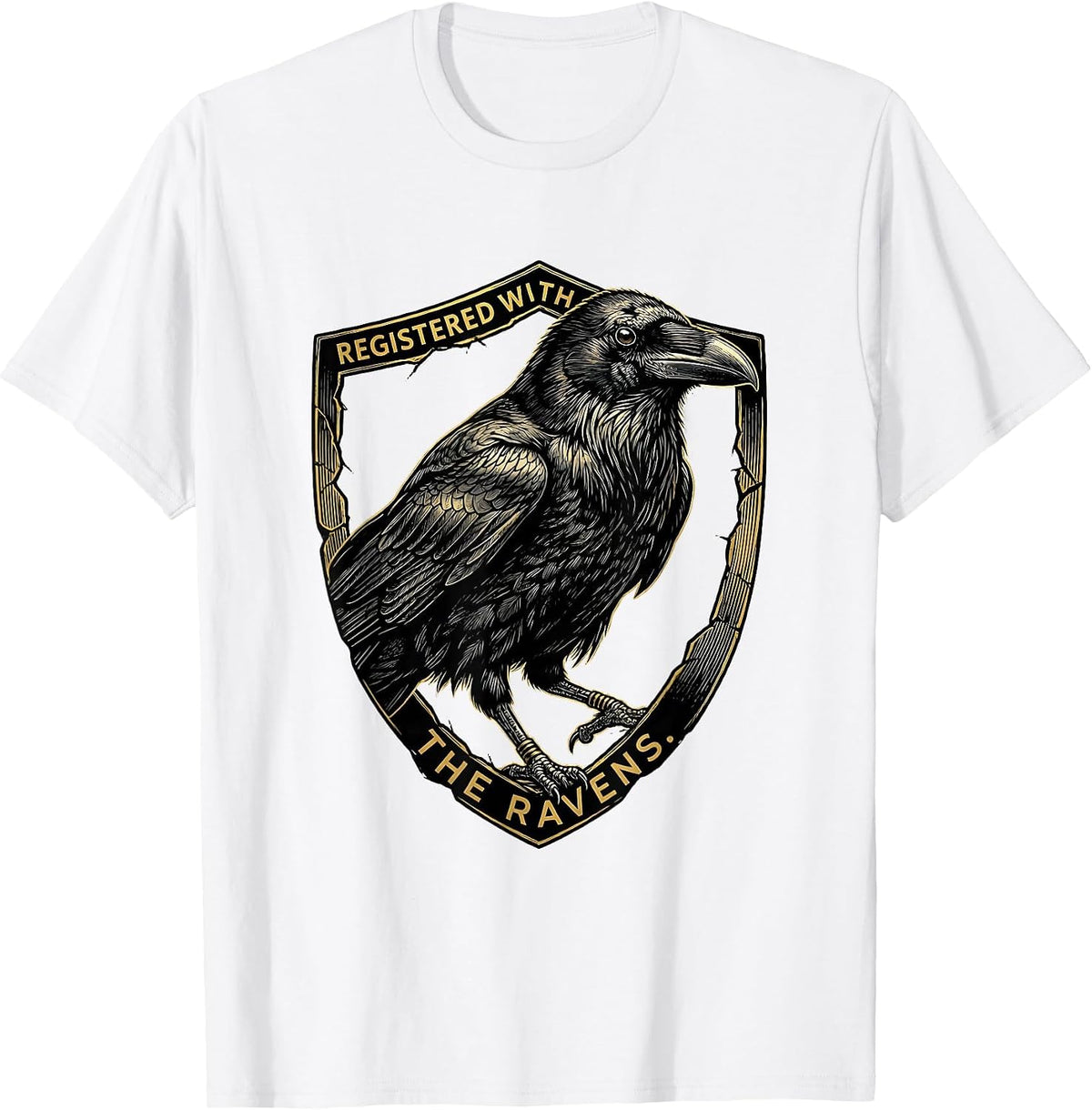 Men's Registered With The Ravens Dark Humor Gothic Bird Lover T-Shirt - White