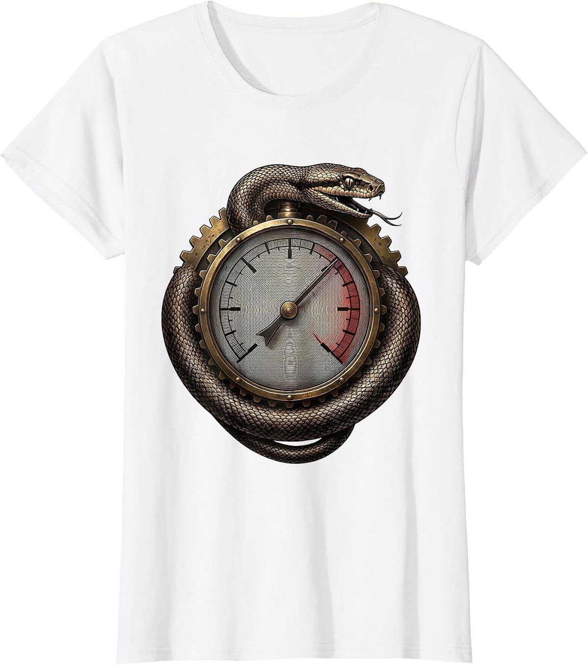 Steampunk Snake and Pressure Gauge Illustration T-Shirt - White