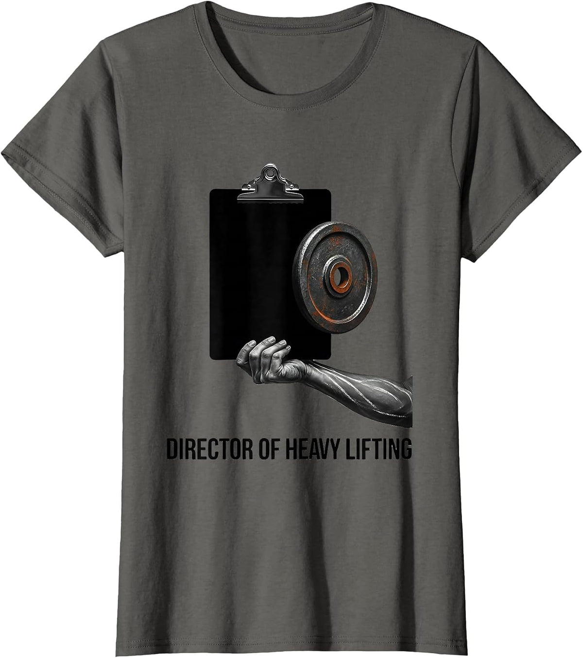 Women's Director Of Heavy Lifting Funny Gym Muscle Graphic T-Shirt - Asphalt Grey