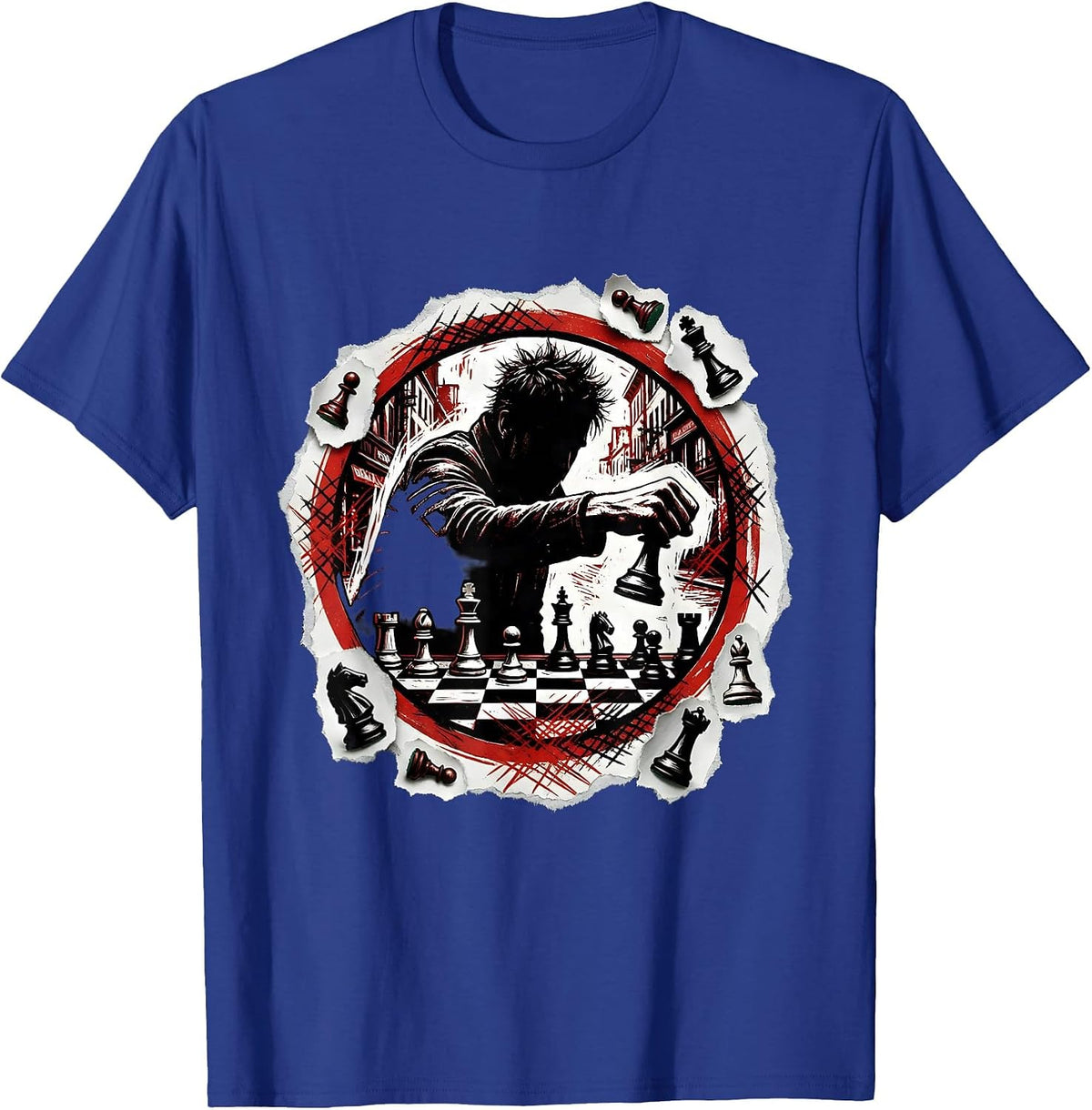 Men's New York Park Chess Player Graphic T-Shirt - Royal Blue