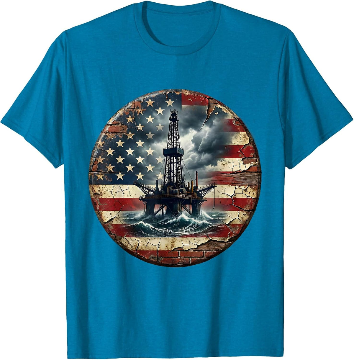 Oil Rig Storm Labor Day Graphic Tee T-Shirt - Sapphire Blue