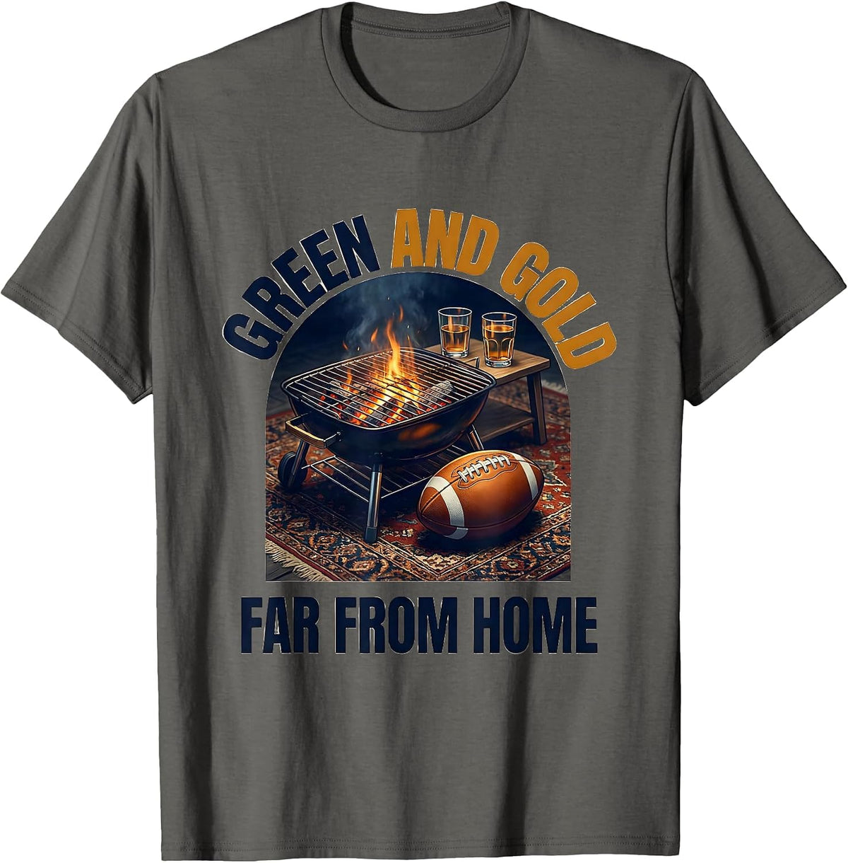 Men's Green And Gold Far From Home Rugby Bokke South African Pride T-Shirt - Asphalt Grey