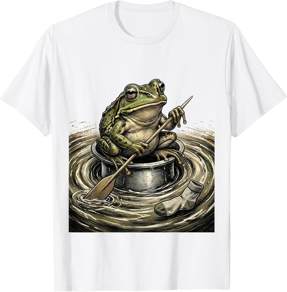 Men's Squat Frog Thimble Rowing Meme Humor Illustration T-Shirt - White