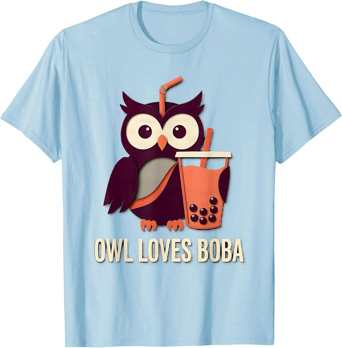 Men's Owl Loves Boba Cute Kawaii Animal Boba Tea Lover Gift T-Shirt - Baby Blue