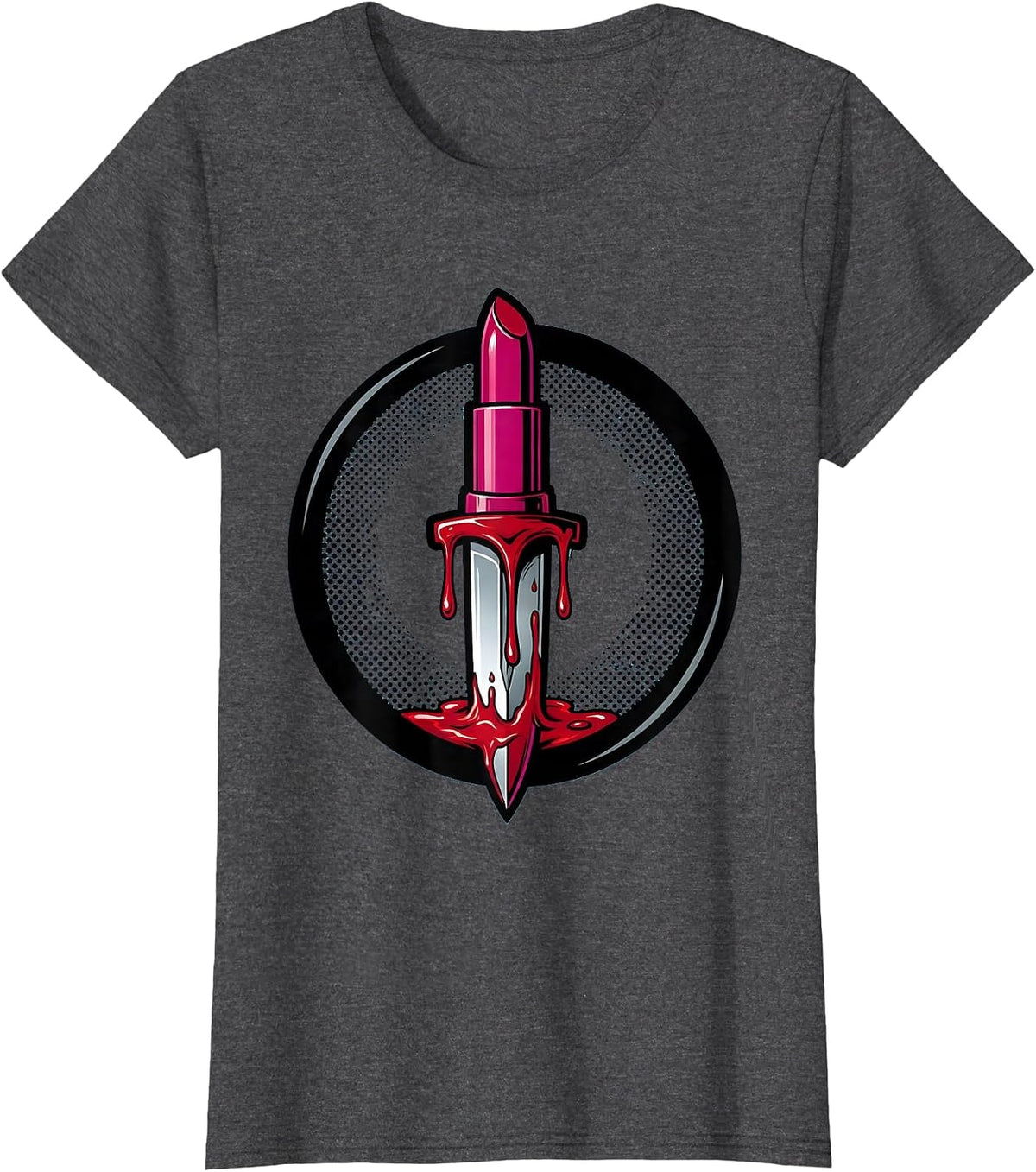 Women's Dagger Lipstick Drip Punk Graphic Design T-Shirt - Dark Heather Grey