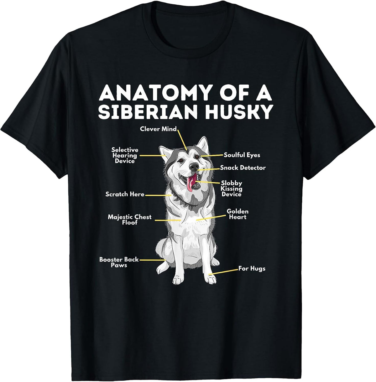 Anatomy of A Siberian Husky - Funny Sibe Owner Dog Lover T-Shirt - Black
