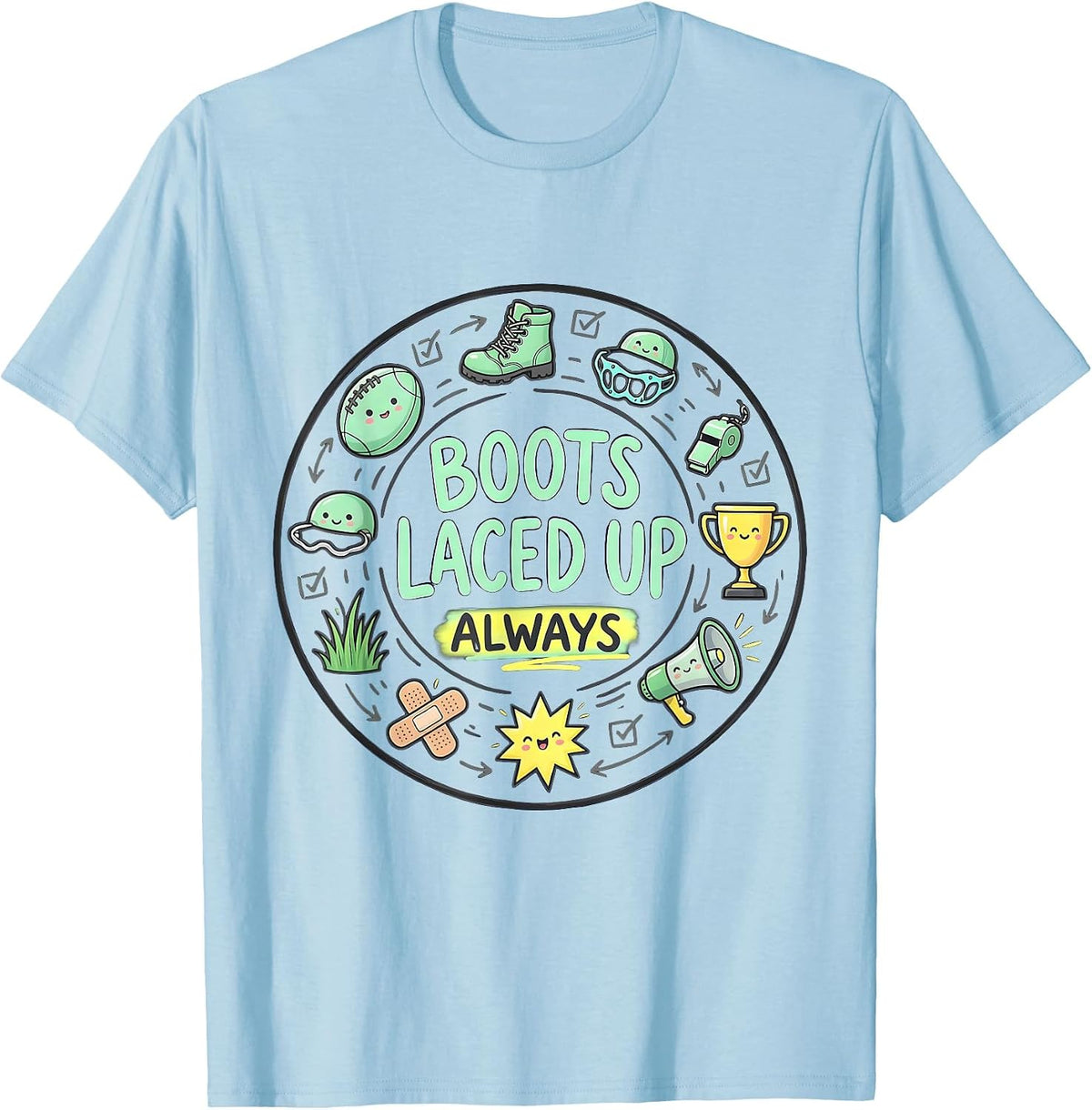 Men's Boots Laced Up Always Rugby Graphic Design T-Shirt - Baby Blue