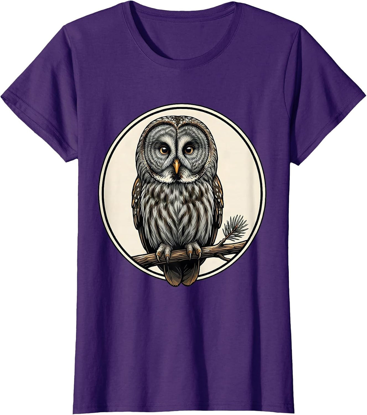Women's Owl Portrait Bird Lover Humor Casual T-Shirt - Purple
