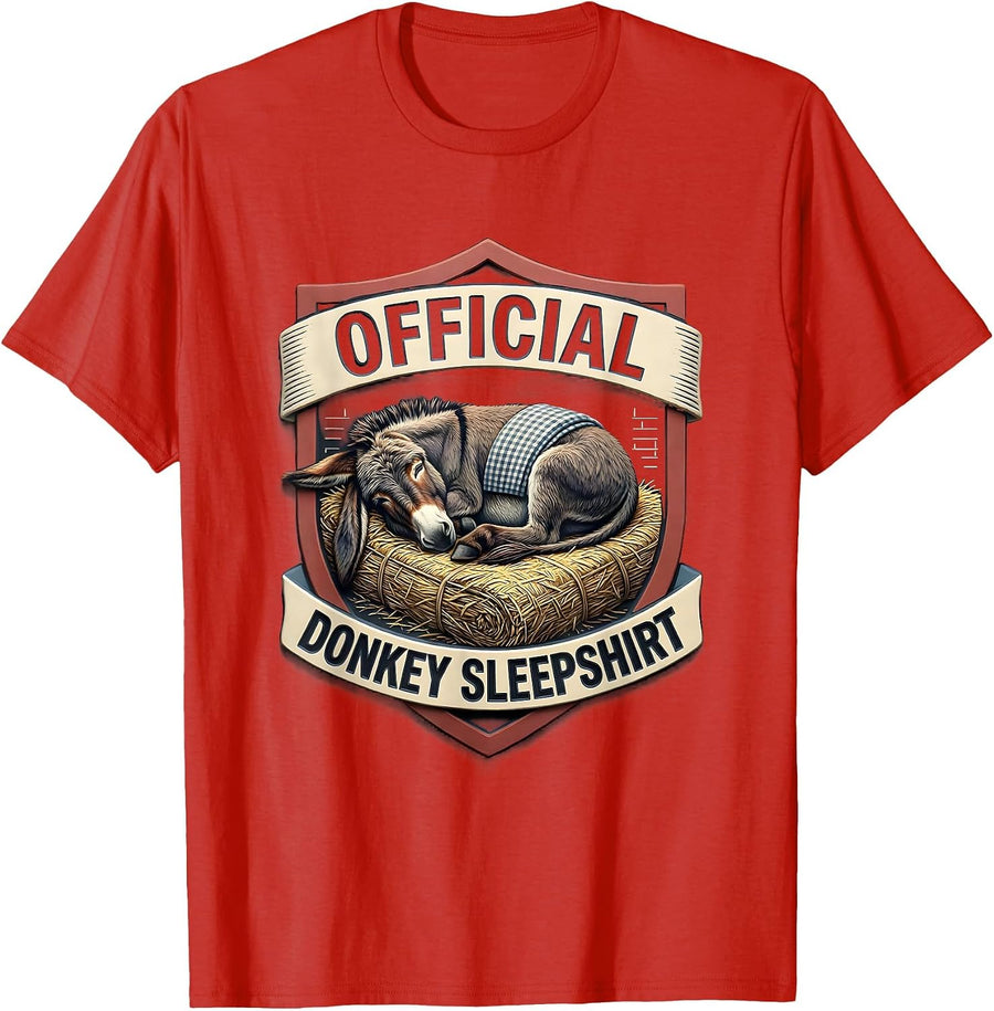 Men's Official Donkey Sleepshirt Cute Animal Lover Whimsical Sleep T-Shirt - Red
