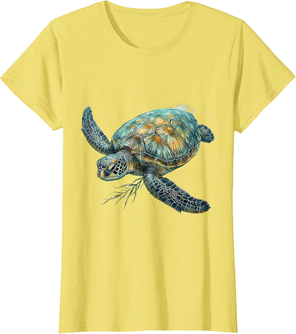 Women's Sea Turtle Watercolor Ocean Animal Beach Lover Art T-Shirt - Lemon Yellow