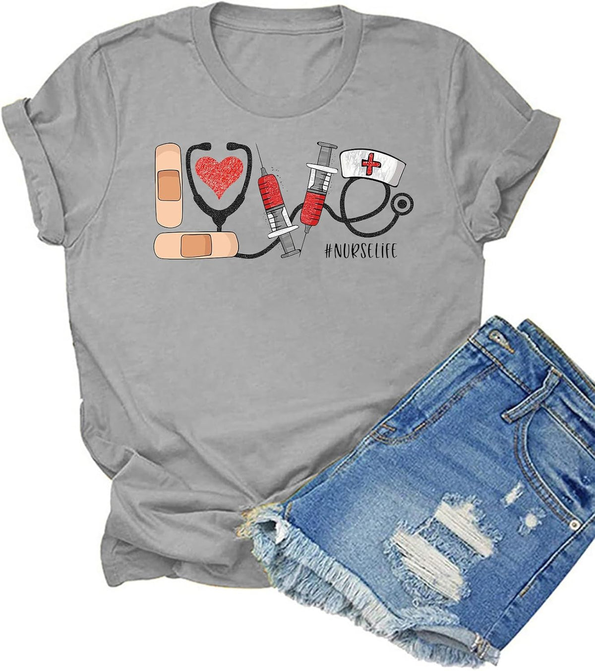 HONTOUTE Womens Nurse Life Stethoscope Graphic T-Shirt Nurse Works Short Sleeve Summer Medical Profession Fit Tees Tops -