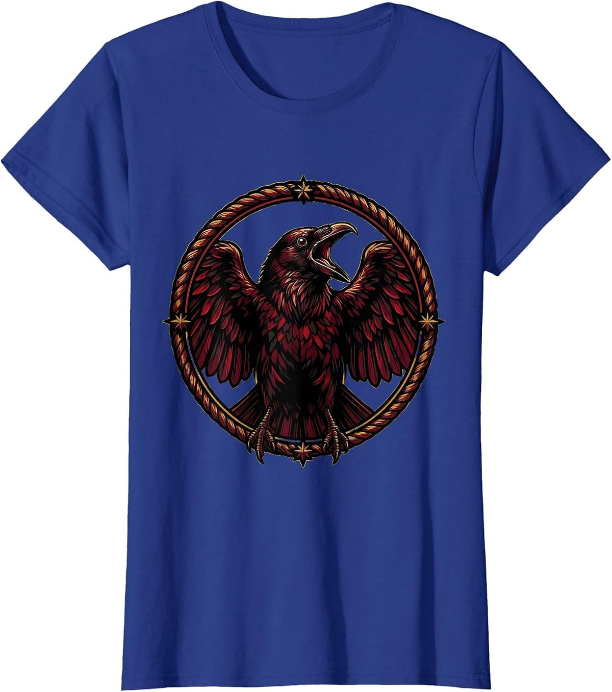Women's Raven Mid-Caw Open Beak Illustration T-Shirt - Royal Blue