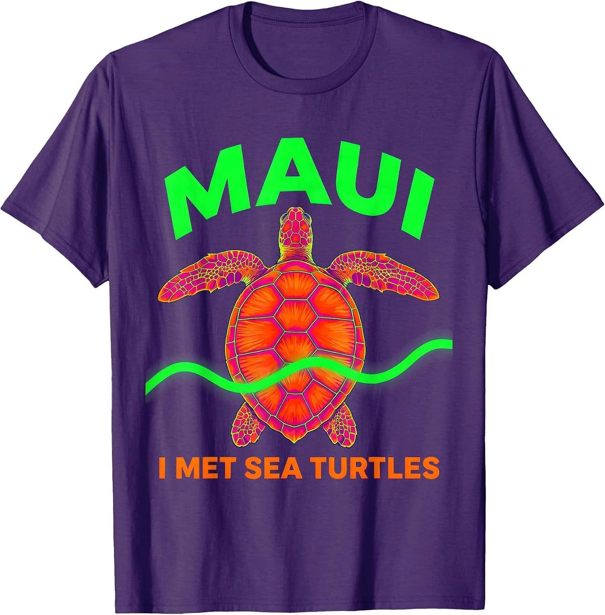 Men's MAUI I MET SEA TURTLES Psychedelic Tropical Turtle Souvenir T-Shirt - Purple
