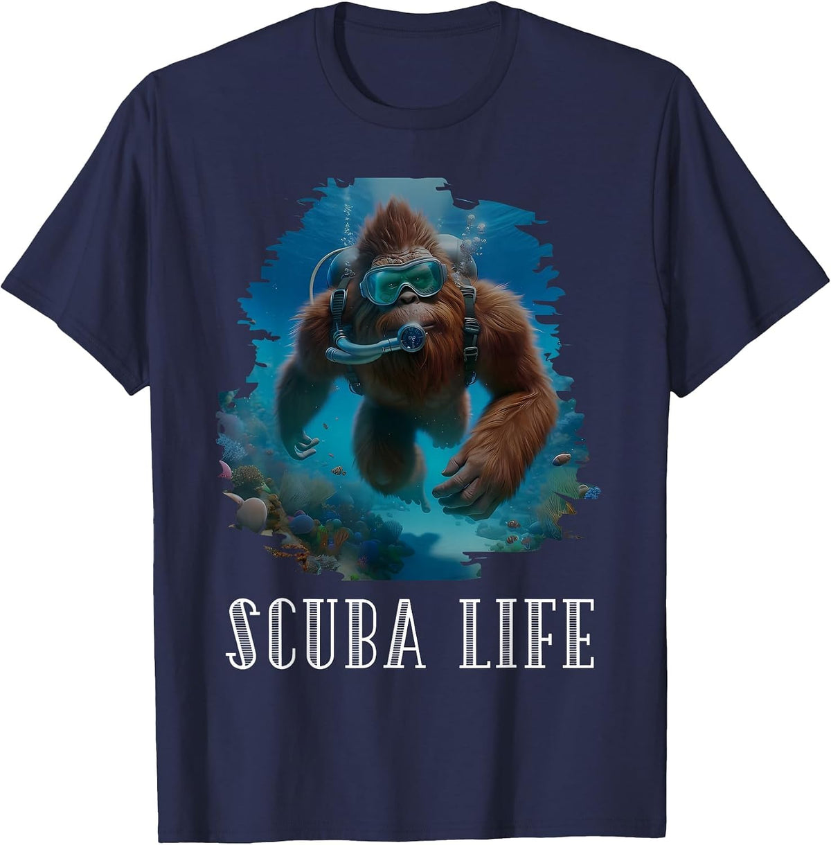 Funny Bigfoot Scuba Diving Scuba Diver Sasquatch Hawaiian T-Shirt - Navy Blue